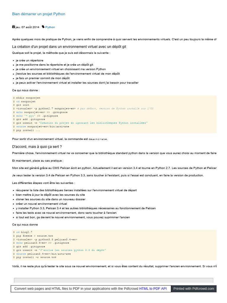 Démarrer un projet Python efficacement | PDF | Python (Langage de ...