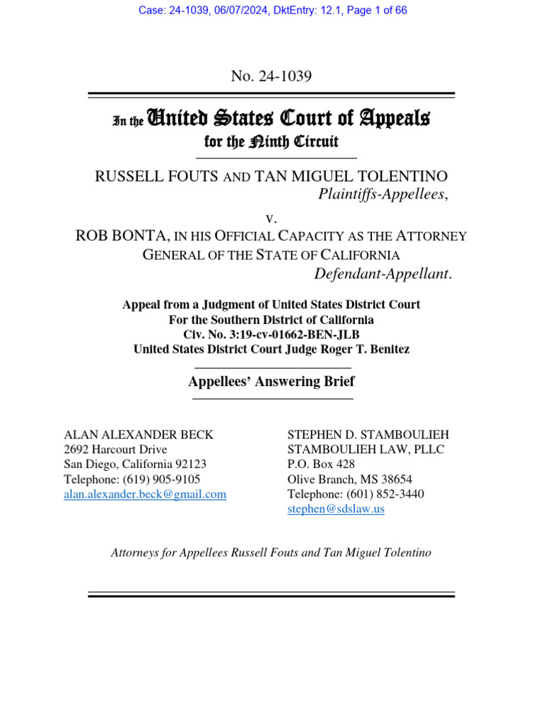 Fouts v. Bonta: Baton Ban Appeal Brief | PDF | Second Amendment To The ...