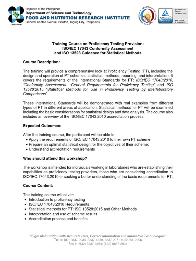 Training Program For Proficiency Testing | PDF | Statistics ...