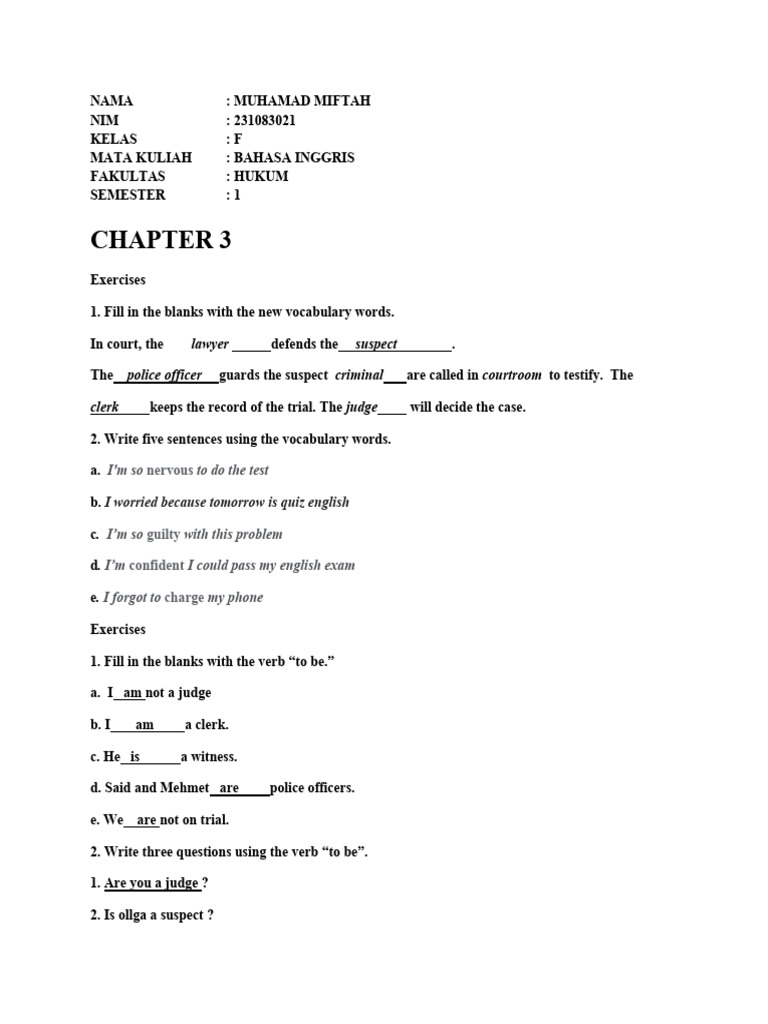 Bab 3 Dan 4 Exercises Chapter 3 and 4 (1) MIFTAH | PDF | Plea | Witness