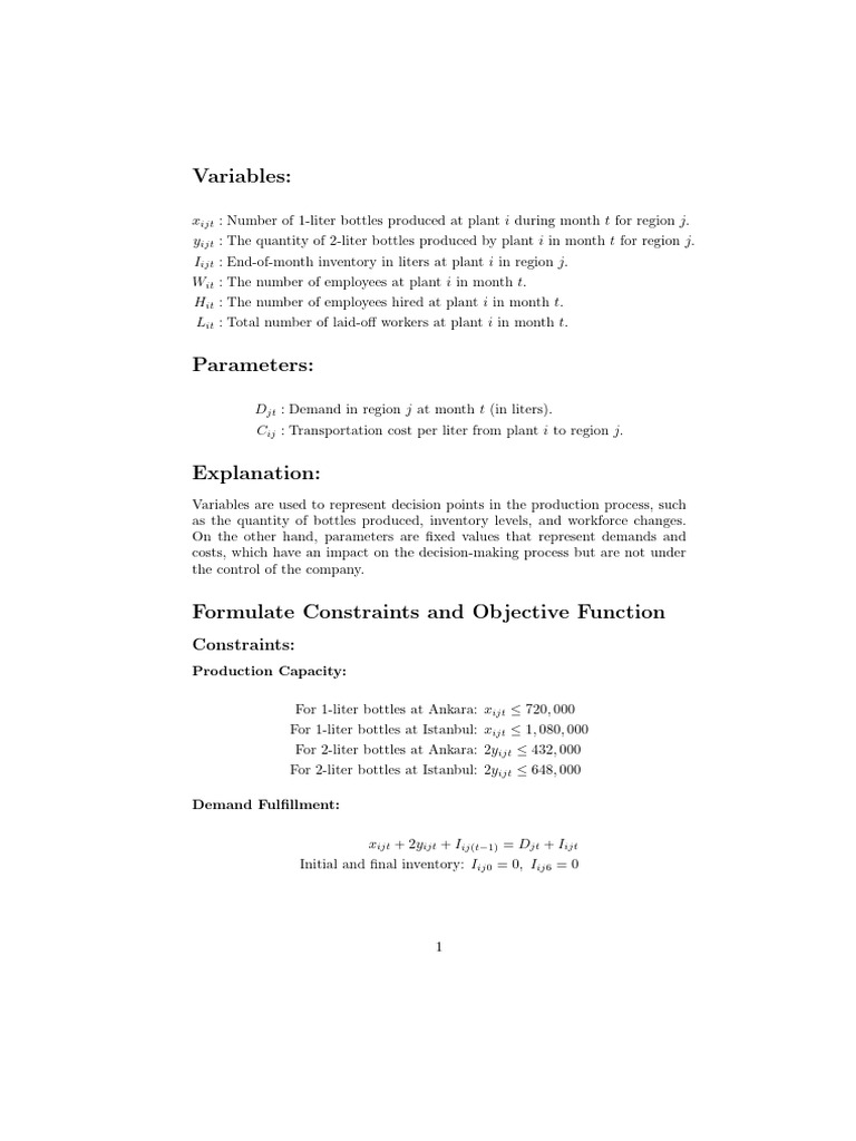 Production Optimization Model for Bottles | PDF