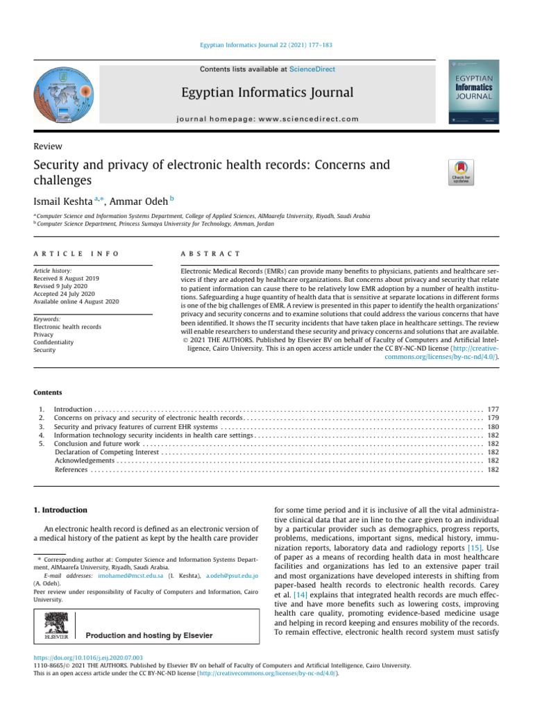 Security And Privacy Of Electronic Health Records Concerns And