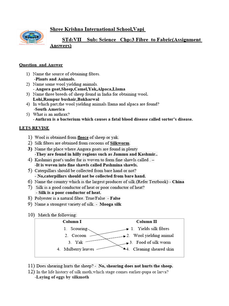 CHP - 3 Fibre To Fabric Assignment Answers | PDF | Silk | Wool