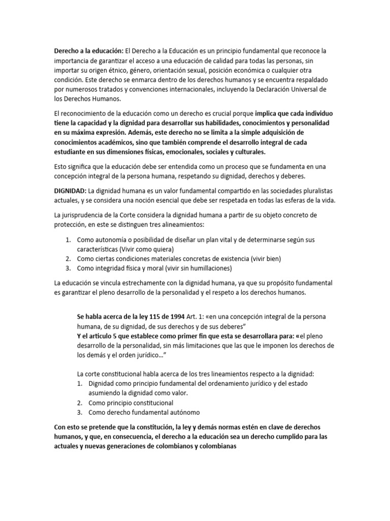 Derecho A La Educación | PDF | Derechos humanos | Dignidad
