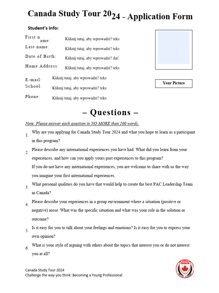 Application Form Finished 2024 | PDF | Feeling | Psychology