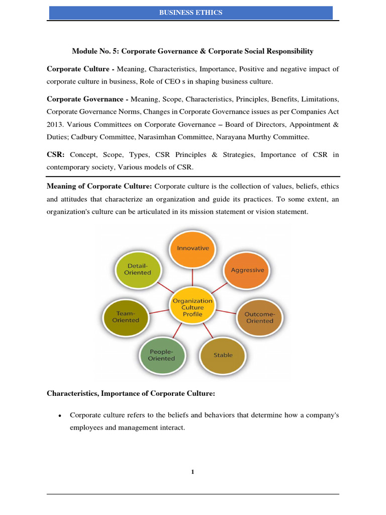 Corporate Culture and Business Ethics Guide | PDF | Corporate Social ...