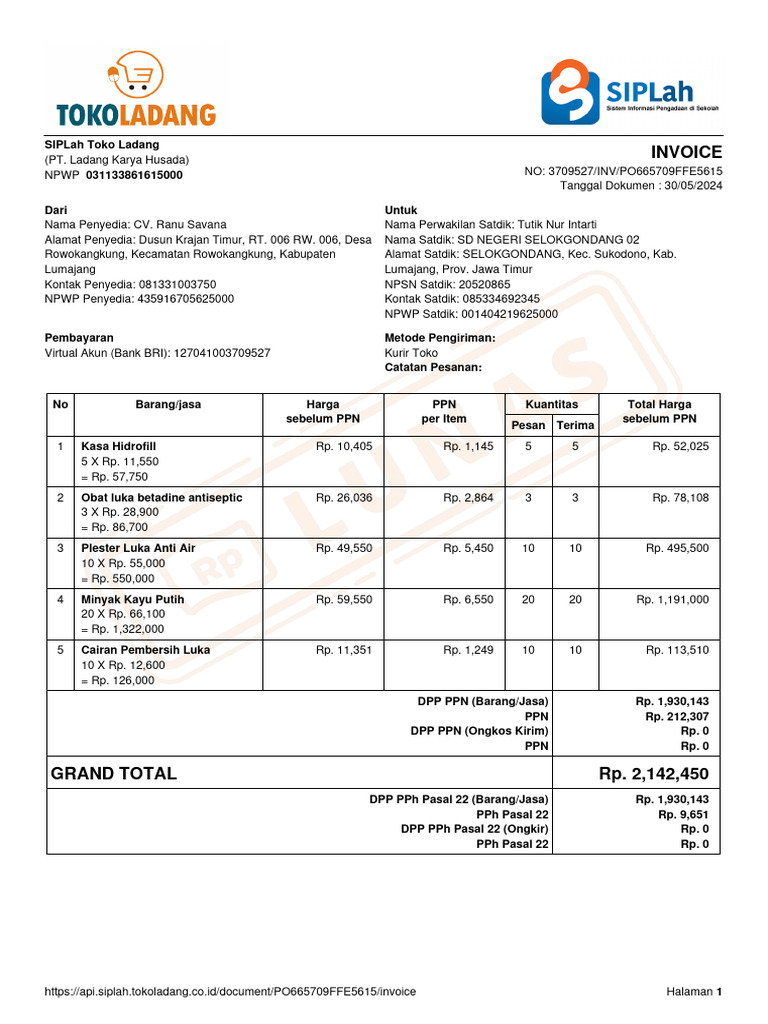 Contoh Invoice 1 | PDF