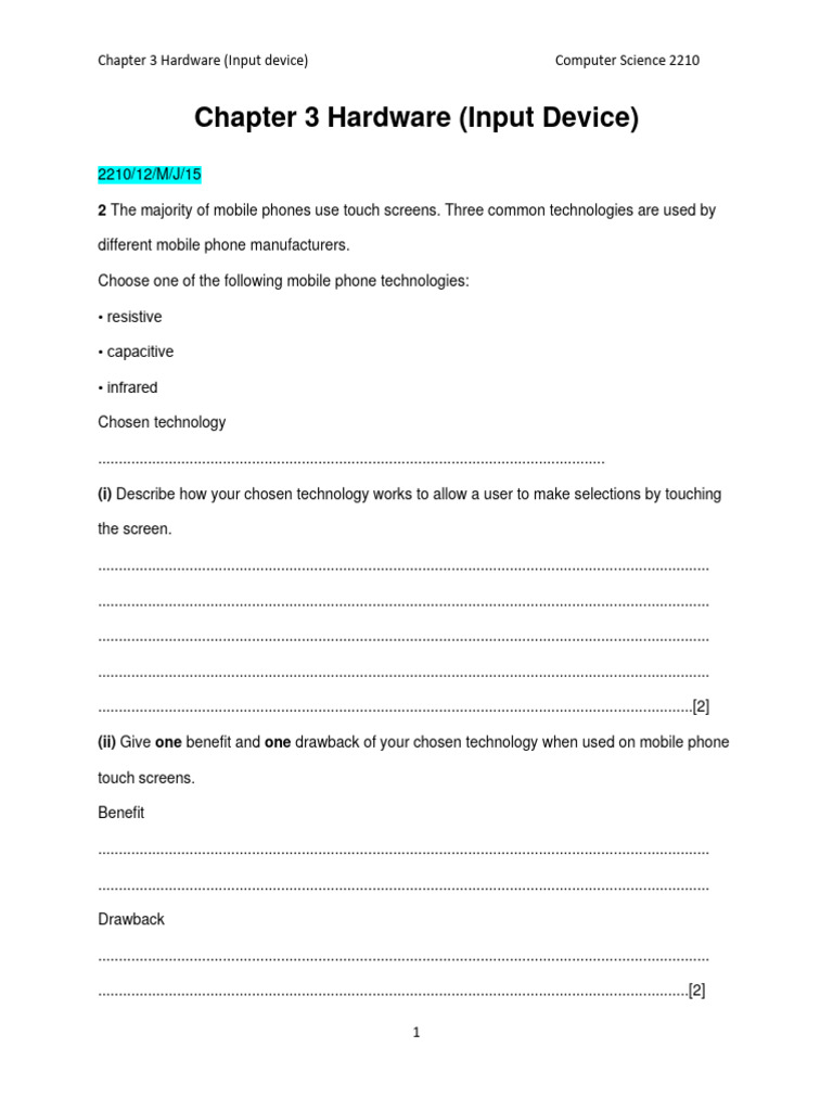 Chap 3 Input Devices | PDF | Touchscreen | Input/Output
