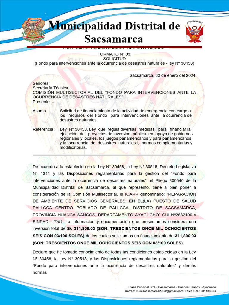 Solicitud de Financiamiento para Emergencias | PDF | Gobierno