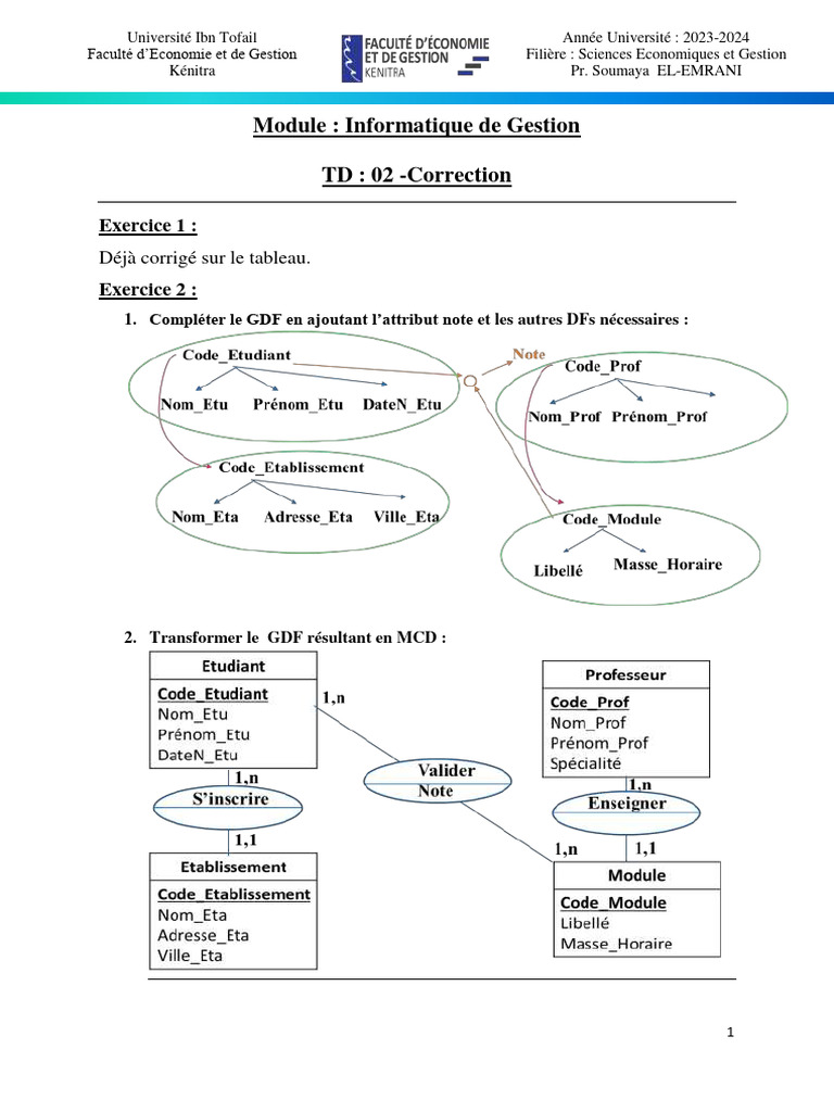 Correction TD Informatique de Gestion 2023 | PDF | Soins de santé ...