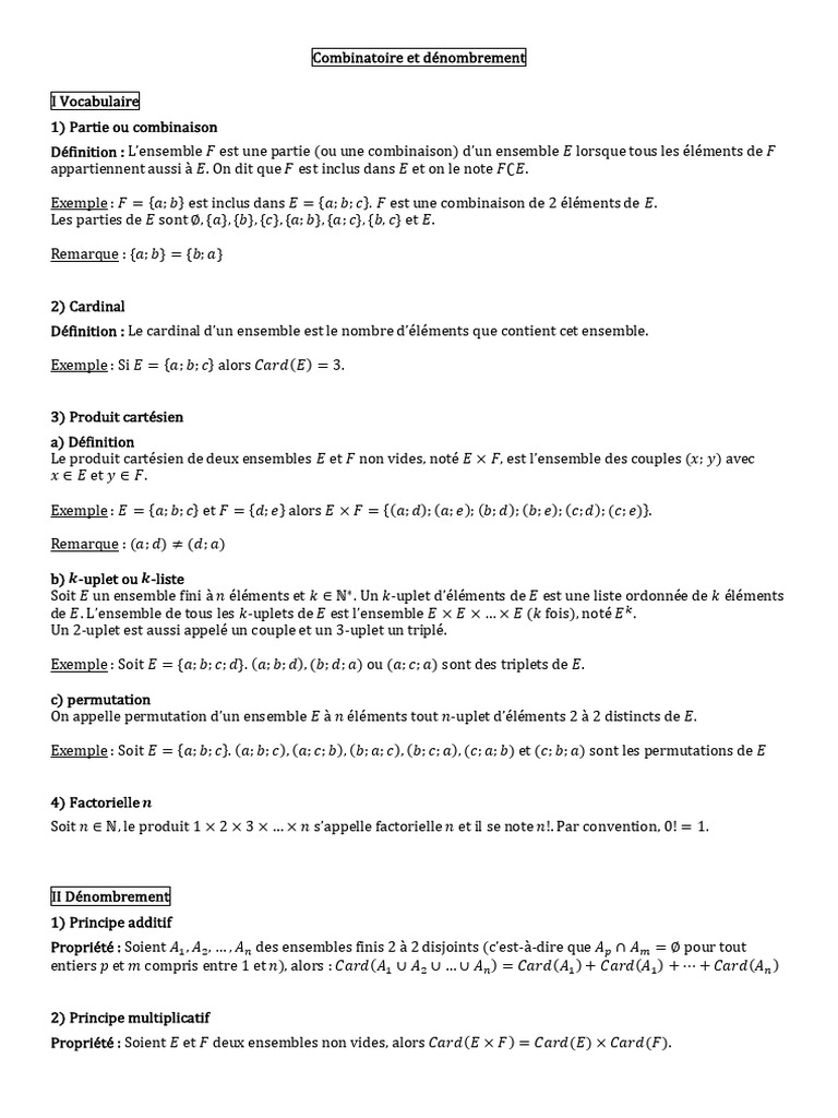Combinatoire : k-Uplets et Combinaisons | PDF | Ensemble (Mathématiques ...