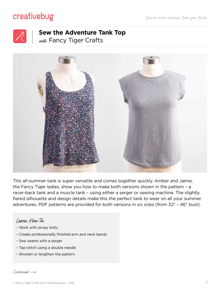 Sew Adventure Tank Top Tutorial | PDF | Sewing | Sewing Machine
