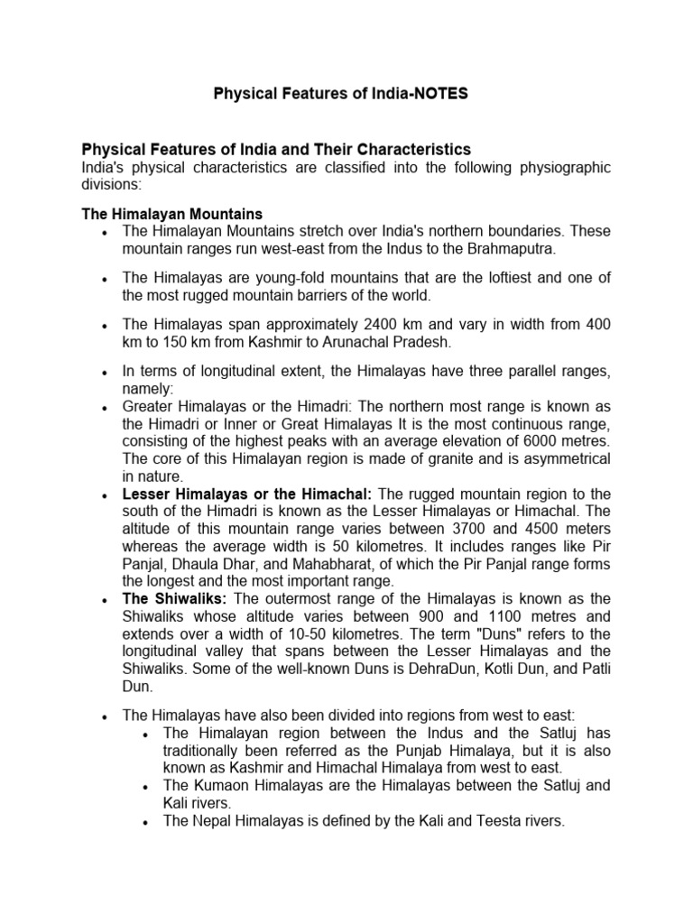 Physical Features of India Explained | PDF | Himalayas | Earth Sciences