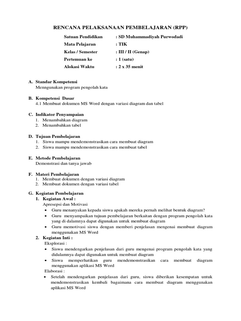 RPP TIK: Membuat Diagram dan Tabel | PDF | Karier & Perkembangan | Seni