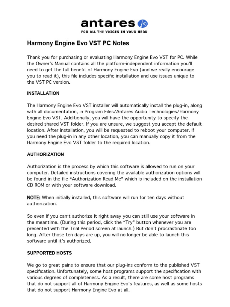Harmony Engine Evo VST PC Notes PDF Harmony Computing