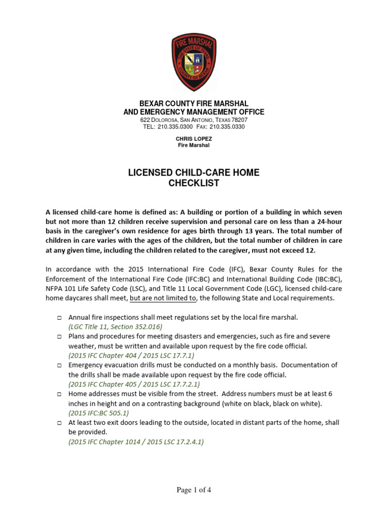 2018 Lic HmDaycare Checklist - 201801180853145421 | PDF | Fire Safety ...