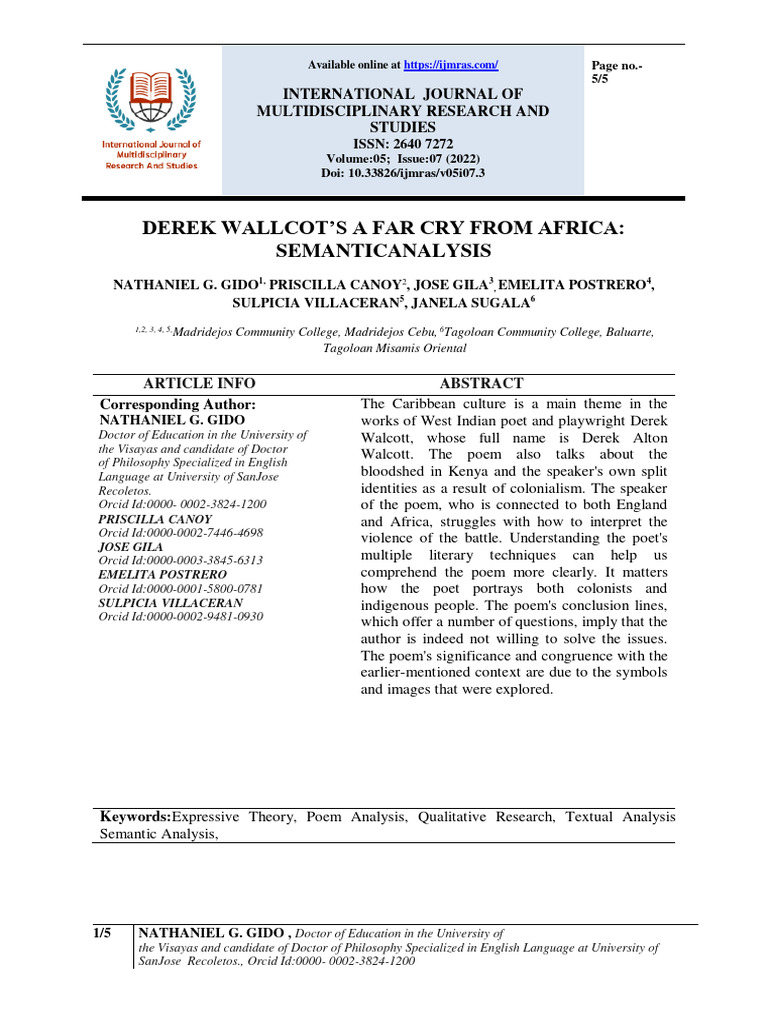 DEREK_WALLCOTS_A_FAR_CRY_FROM_AFRICA_SEMANTICANAL | PDF