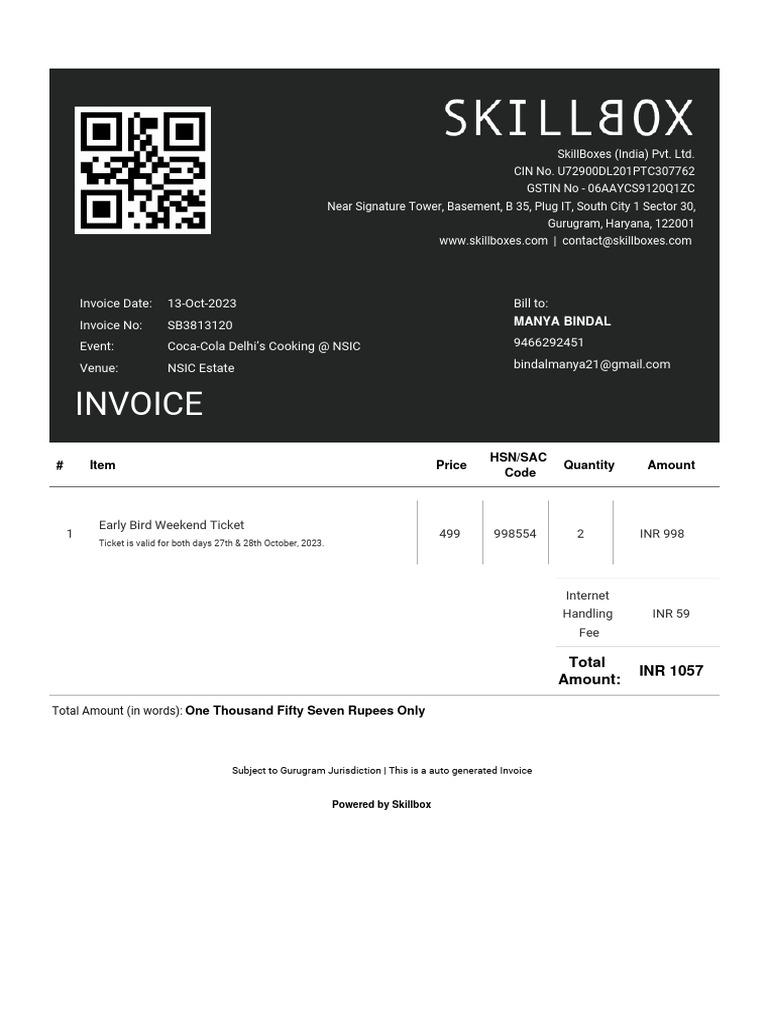 Invoice for Coca-Cola Cooking Event | PDF