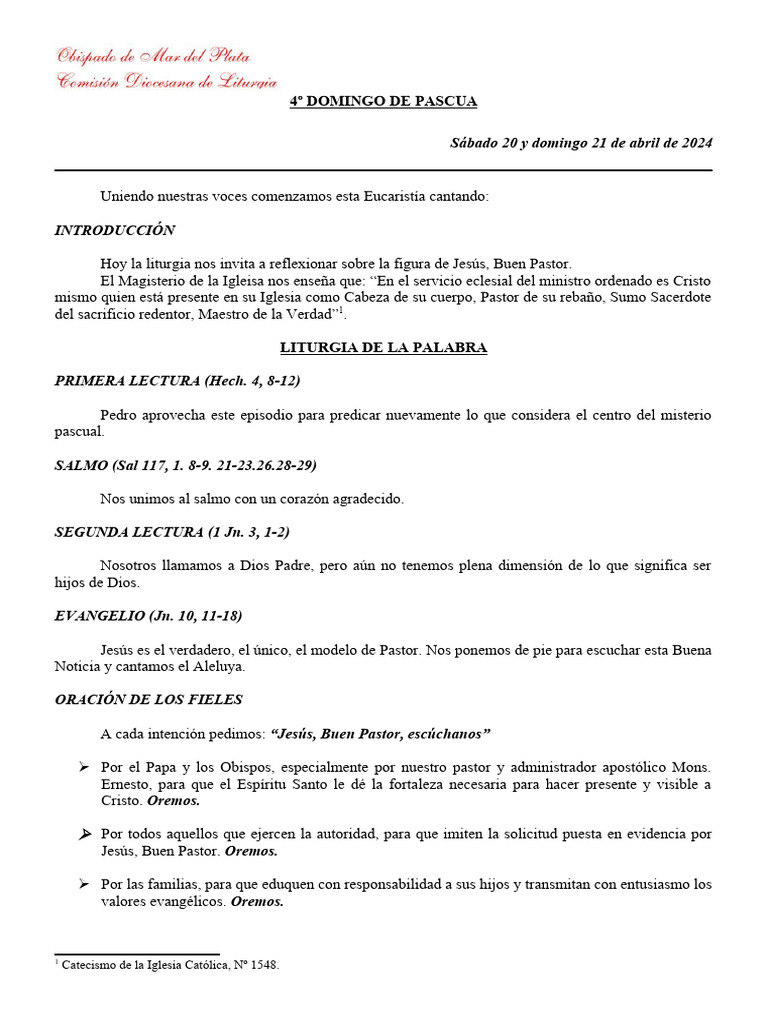 4to Domingo De Pascua 21 De Abril De 2024 Ciclo B Pdf Eucaristía