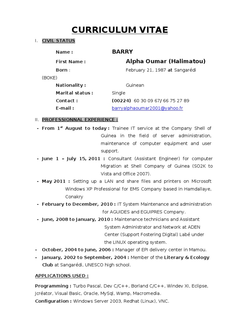 Curriculum vitae sections image