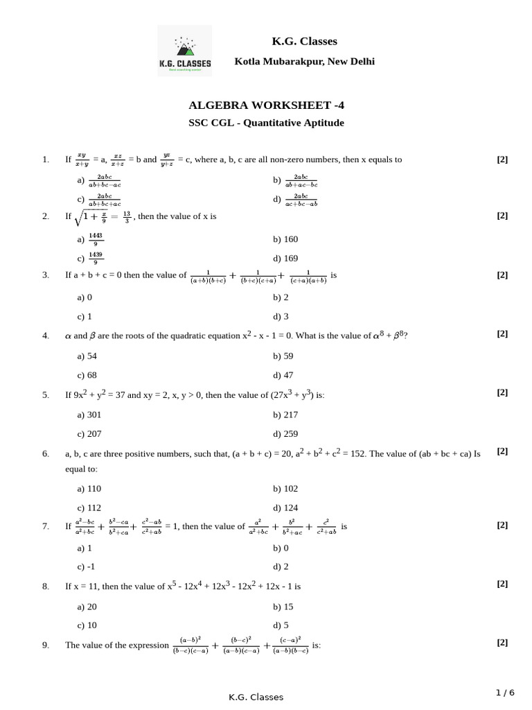 Algebra Master Worksheet | PDF | Abstract Algebra | Mathematical Concepts
