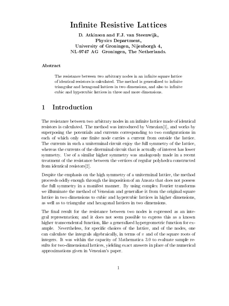 Infinity Resistors Lattice | PDF | Lattice (Group) | Electrical ...