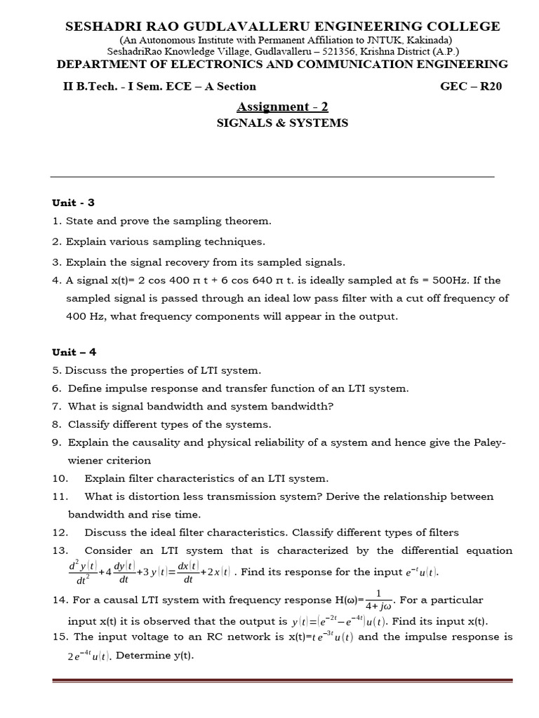 SS Assignment - 2 (23.12.23) | PDF | Spectral Density | Laplace Transform