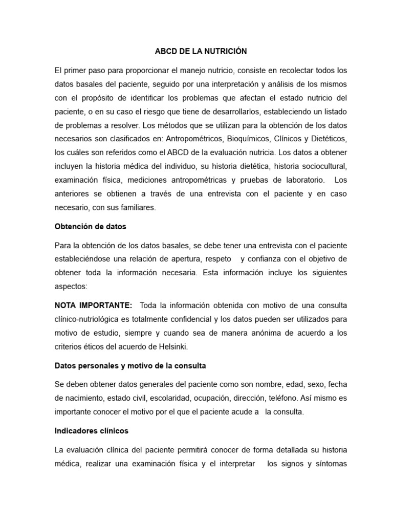 ABCD de la Evaluación Nutricional | PDF | Nutrición | Dieta y nutrición