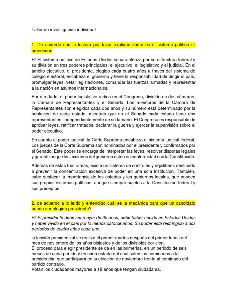 Sistema Político y Elecciones en EE.UU. | PDF | Presidentes de los ...