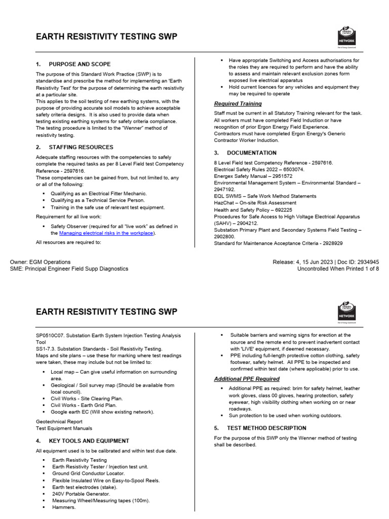 Earth Resistivity Testing Procedure | PDF | Personal Protective ...