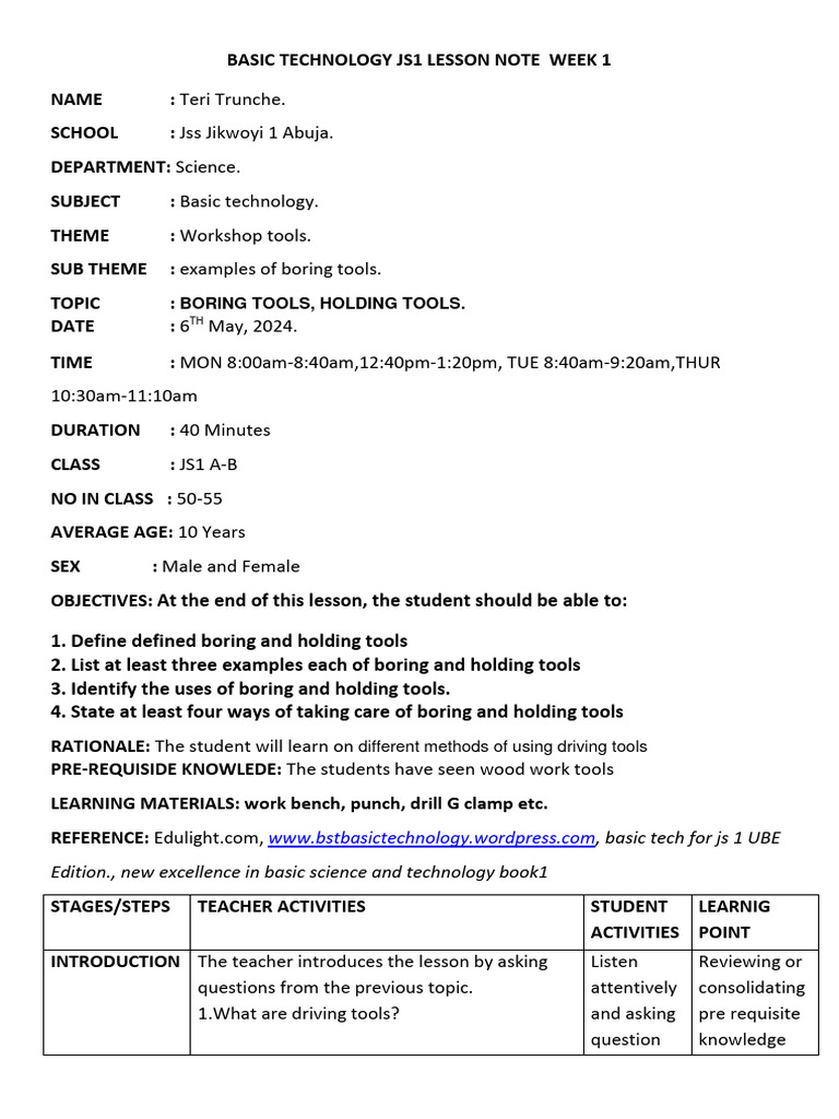 9641 - Lesson Note Week 3 Three Boring and Holding Tools | PDF ...
