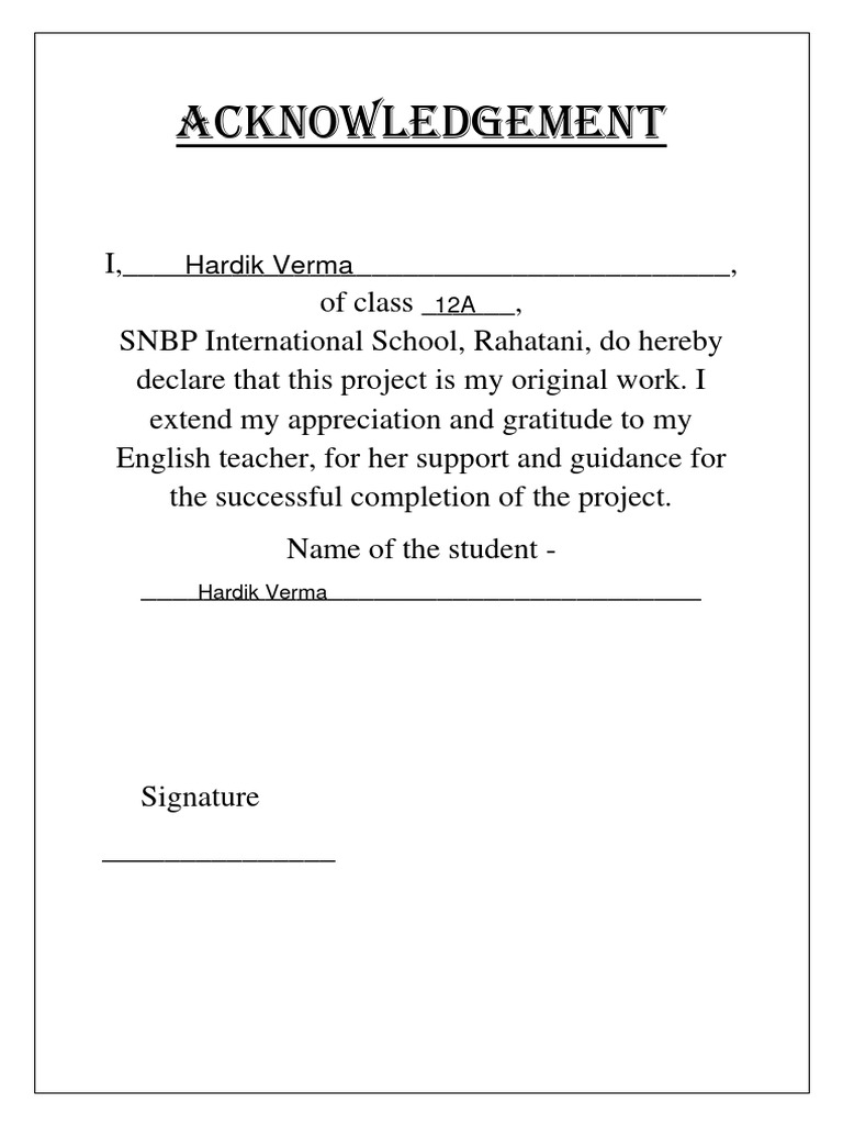 Acknowledgement for School Project | PDF | Art