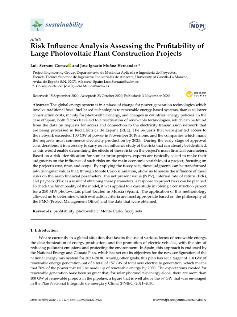 Risk influence analysis assessing the profitability of large