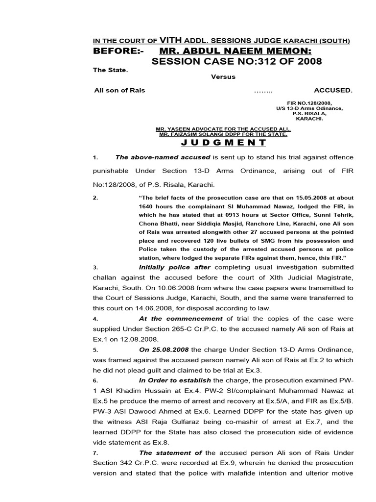 ACQUITTAL JUDGEMENT IN S.C. NO.312 OF 2008 U.S.13-d, Arms Ord. | PDF ...