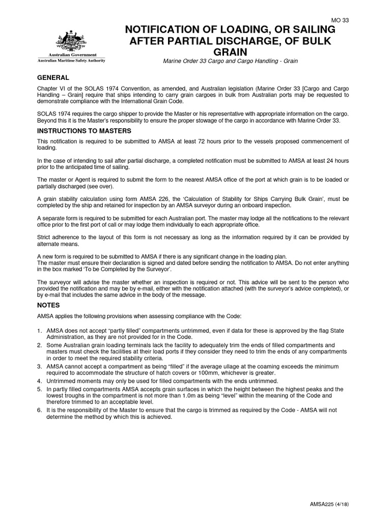 Amsa225 Loading or Sailing After Partial Discharge of Bulk Grain | PDF ...