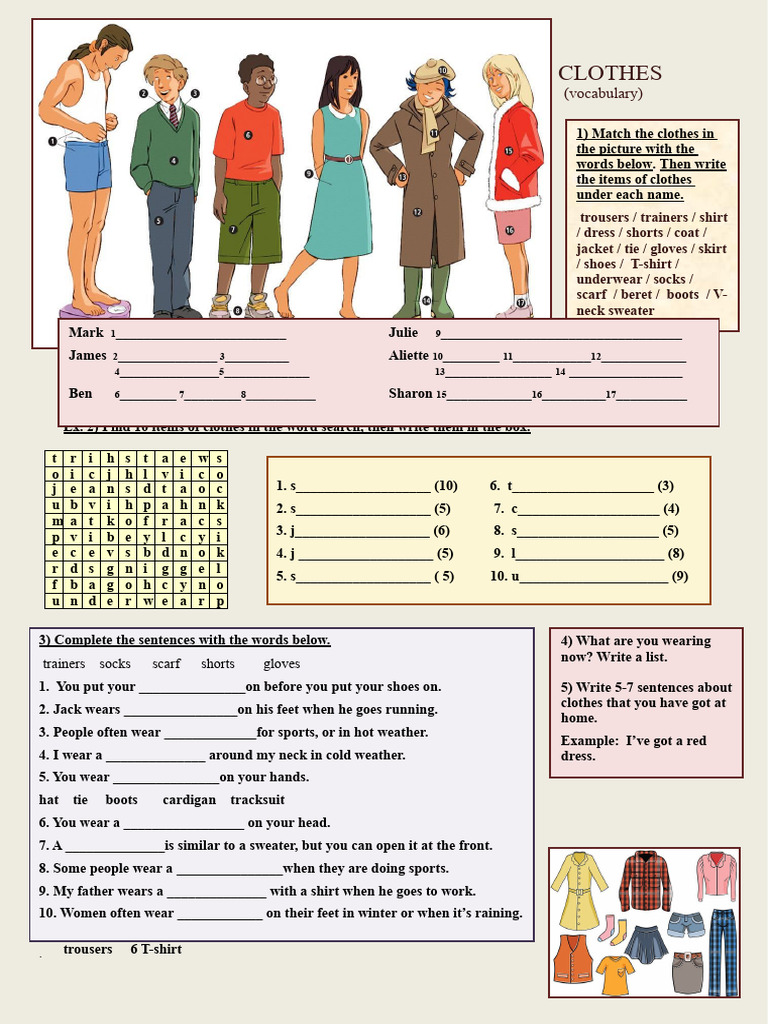 Clothes Vocabulary and Exercises | PDF | Clothing | Sweater