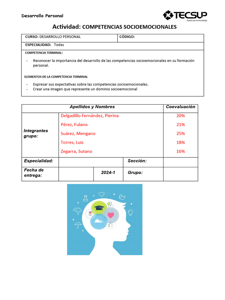 Actividad Competencias Socioemocionales 2024-1 | PDF | Crecimiento ...