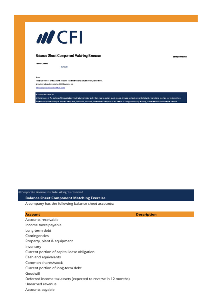 Balance sheet component matching exercise pdf balance sheet