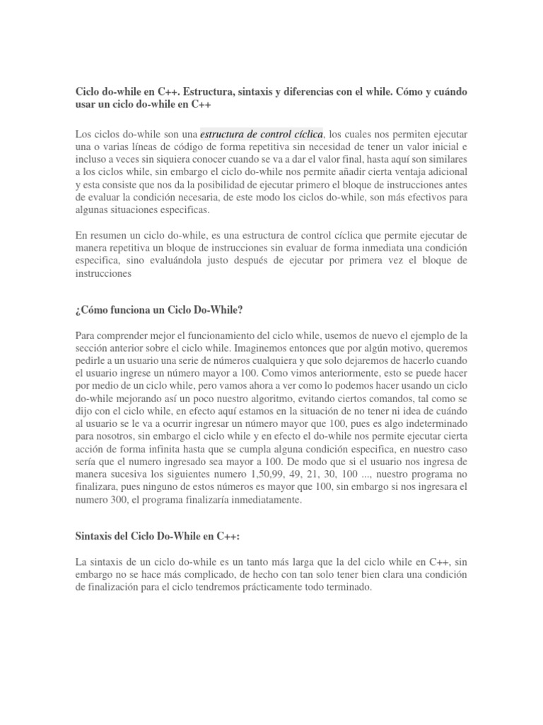 Ciclo do-while en C++: Sintaxis y Ejemplos | PDF | C ++ | Algoritmos