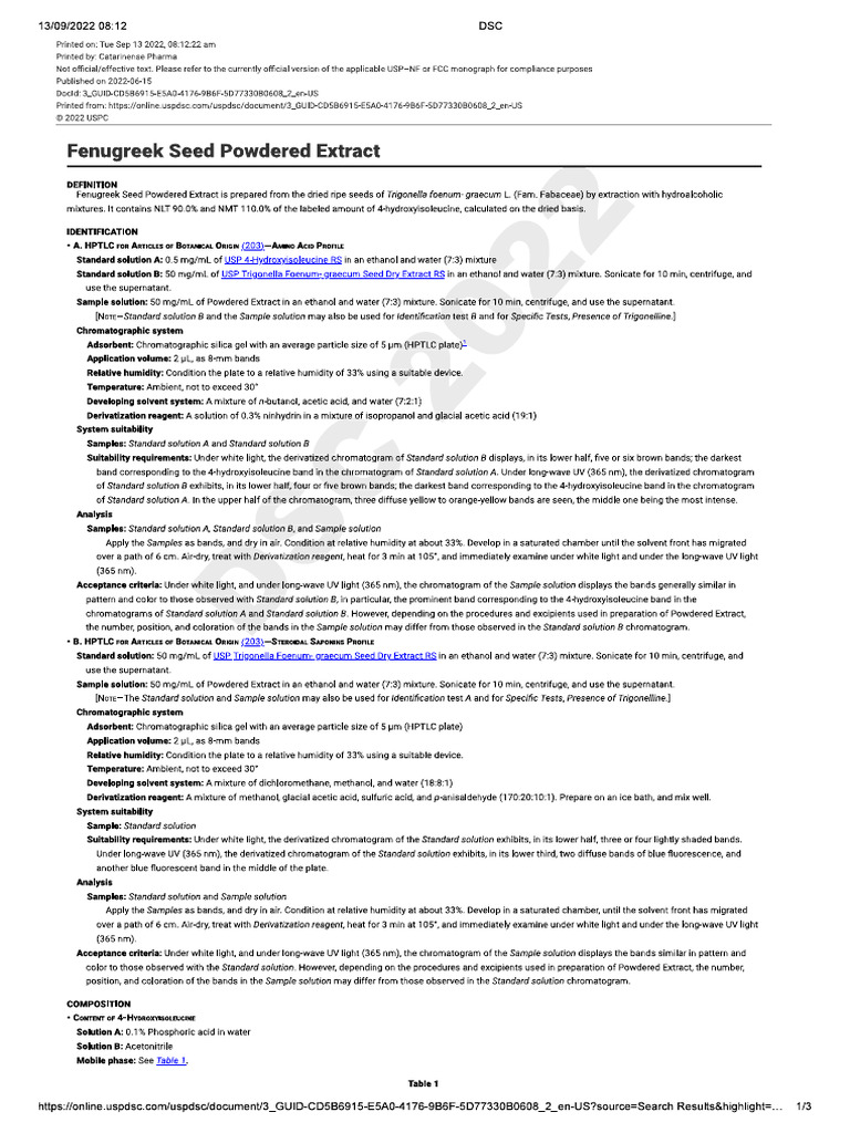 FenuGreek Seed Powdered Extract USP PDF
