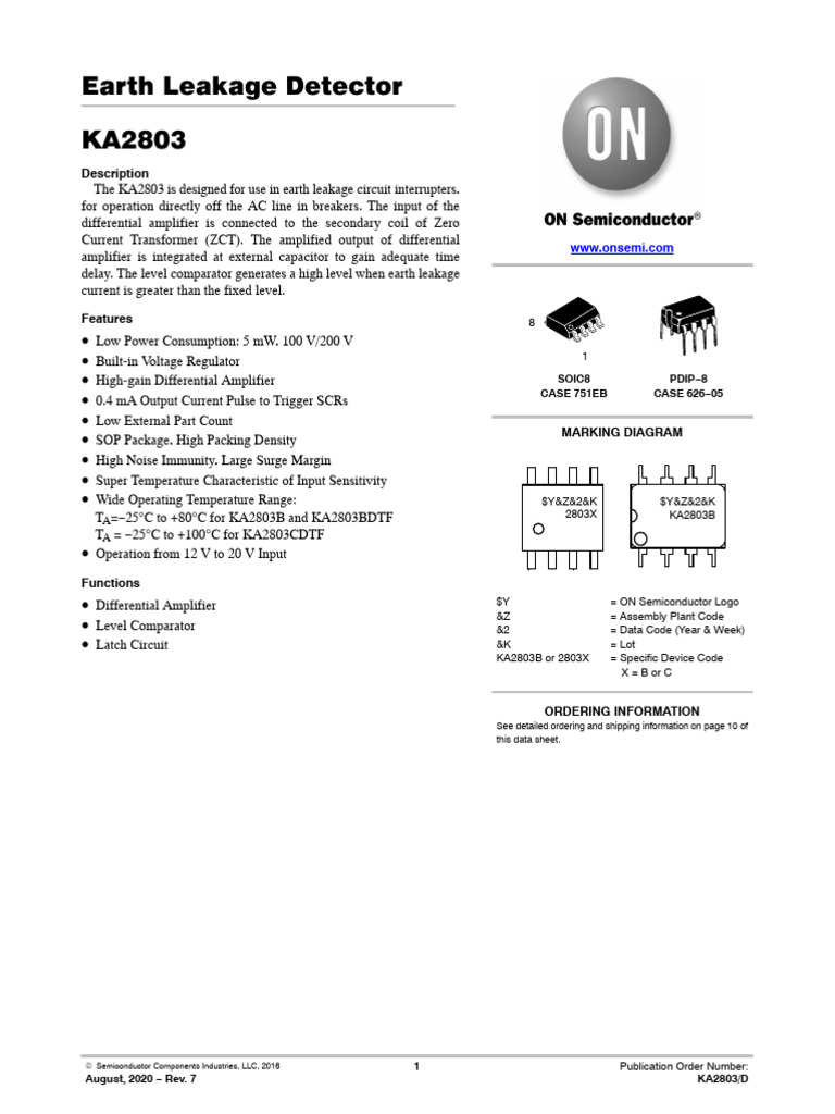 KA2803 Earth Leakage Detector IC | PDF | Amplifier | Capacitor