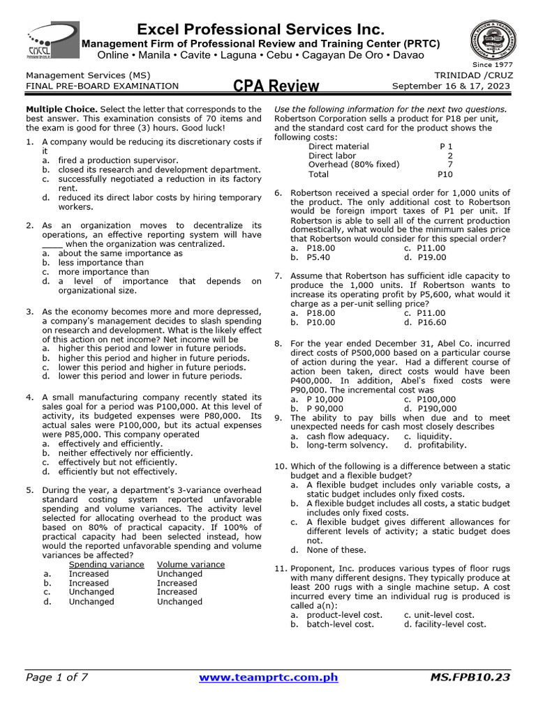 PRTC CPA Final Pre-Board Exam 2023 | PDF | Interest | Bonds (Finance)