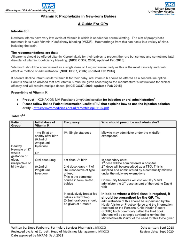 2nd Vitamin K Prophylaxis in Newborn Babies Guide for GPs Download