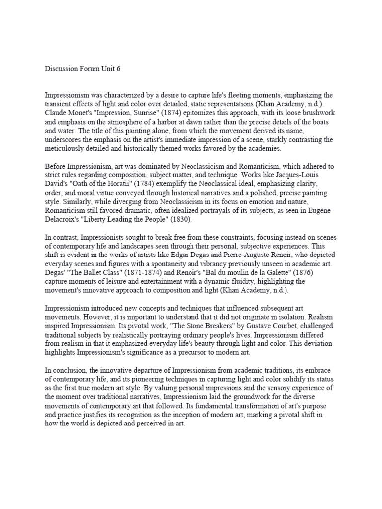 Art History Pdf Impressionism Movements