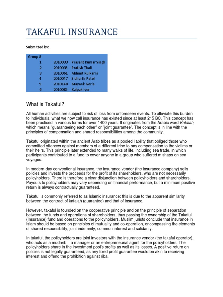 Takaful Insurance Report | Insurance | Financial Risk