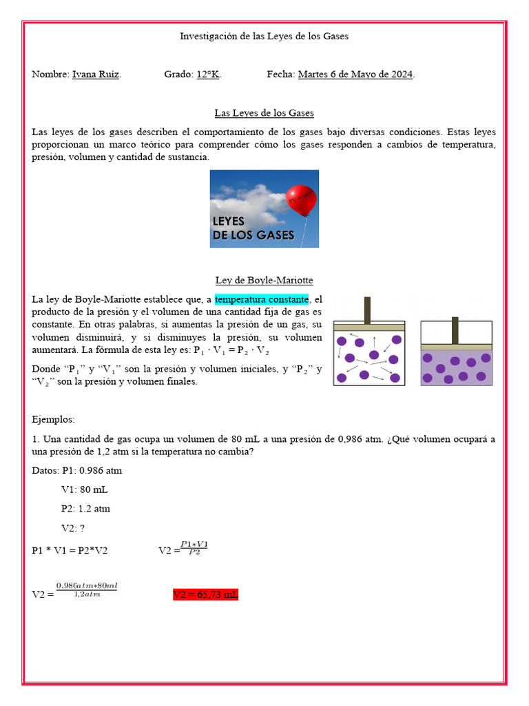 Leyes y Propiedades de los Gases | PDF | Gases | Mole (Unidad)