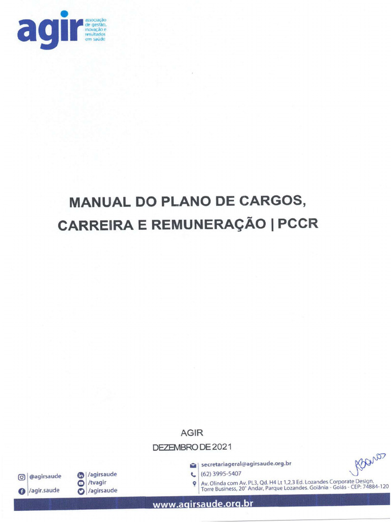 Manual Do Plano de Cargos Carreira e Remuneração PCCR Agir Crer Hds e ...