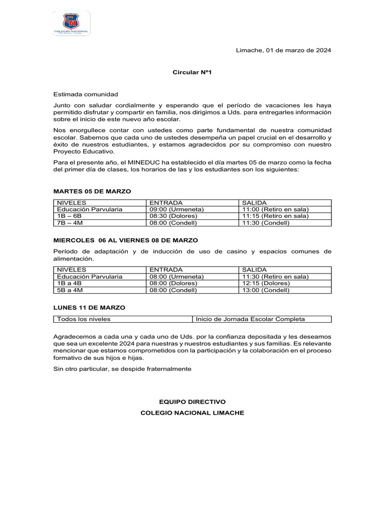 Inicio Año Escolar 2024 en Limache | PDF | Salud y bienestar