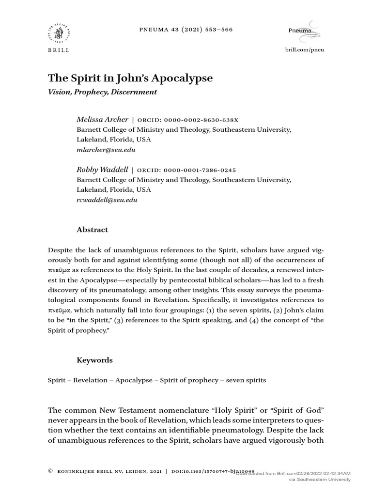Archer and Waddell_The Spirit in John’s Apocalypse Download Free PDF