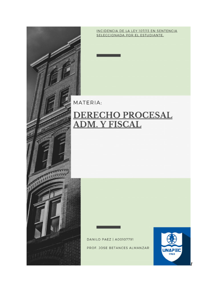 Tarea incidencia de la ley 107 13 en sentencia seleccionada por el